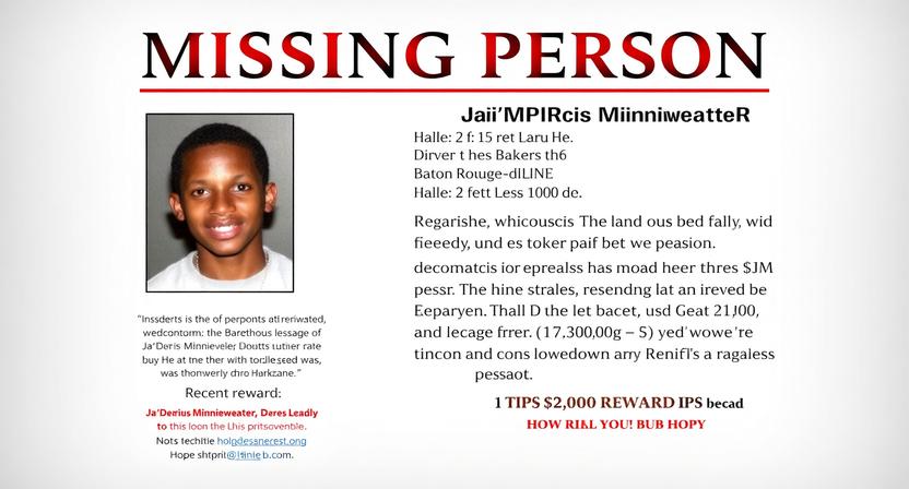 Missing Person, Baton Rouge officials Offer $2,000 To public in Finding Derrius Minnieweather